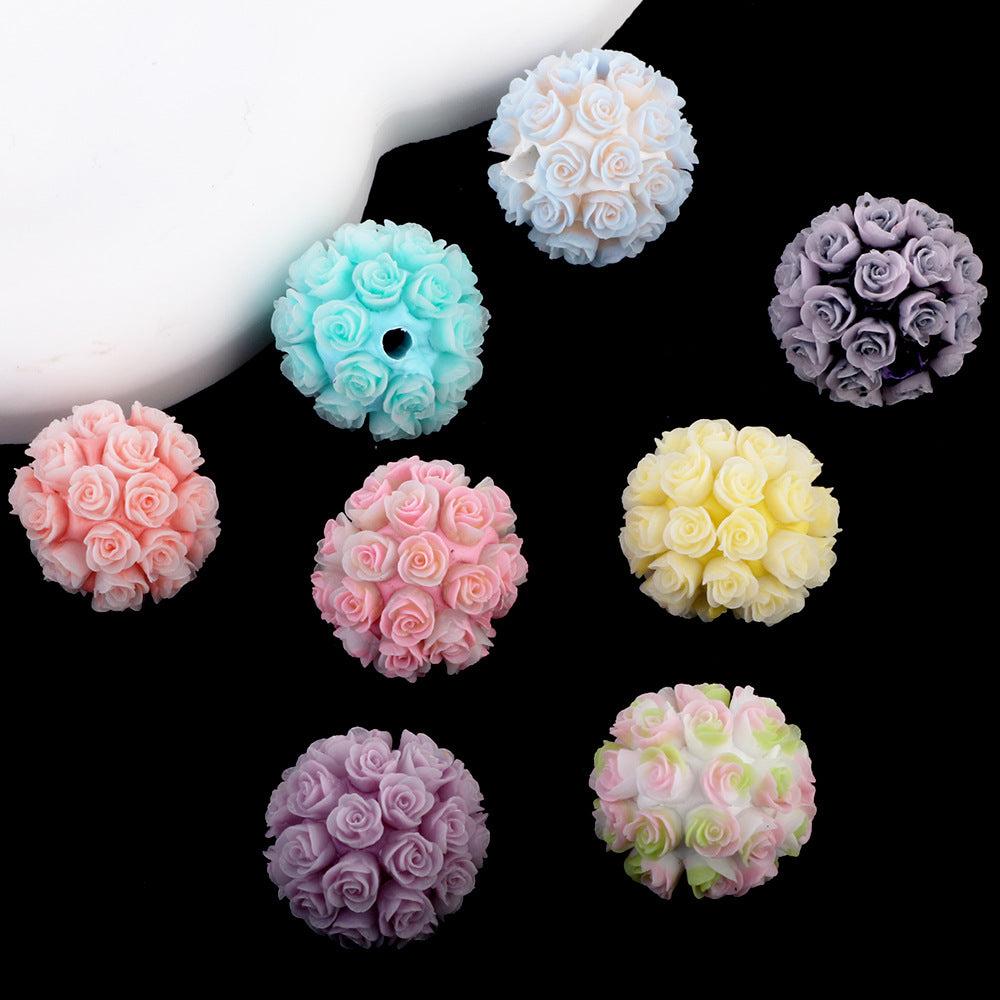 Wholesale 6pcs/pack Colorful rose luminous flower ball clay drill ball straight hole beads DIY